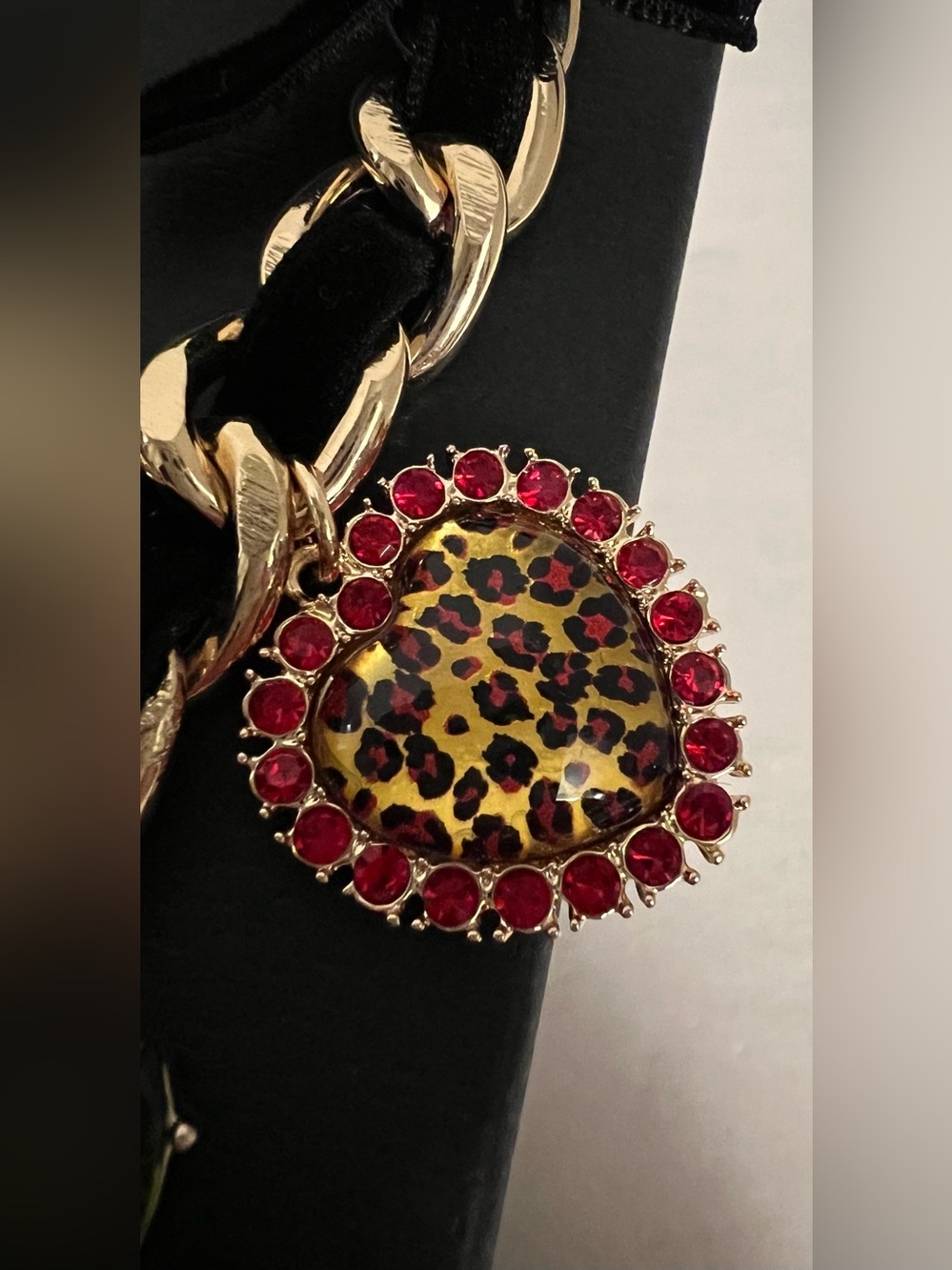 Betsey Johnson Gold-Tone Chain Necklace with Red Roses and Leopard Heart - Picture 11 of 16